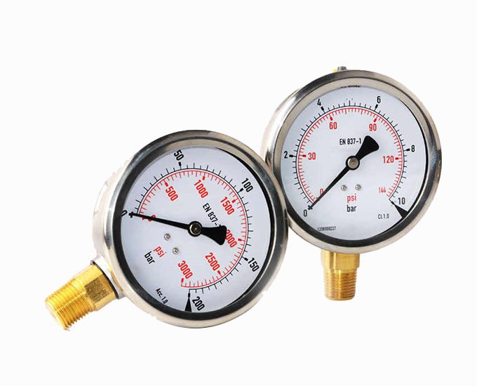 2“ 2.5“, 4”，6“ Dry radial  SS304 double scale pressure gauge brass  connection