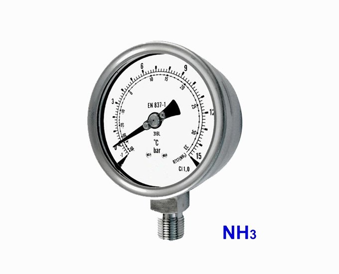 Pressure gauges all in stainless steel for ammonia