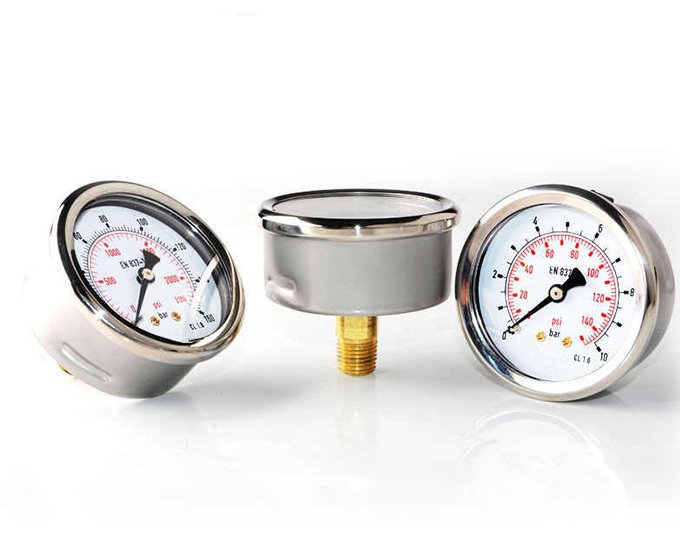 2“ 2.5“, 4”，6“ Dry axial  SS304 double scale pressure gauge brass  connection