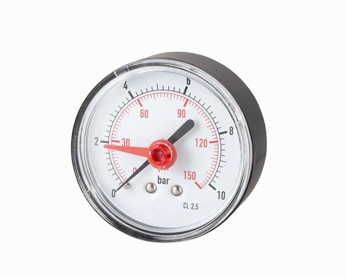 Axial double scale plastic pressure gauge